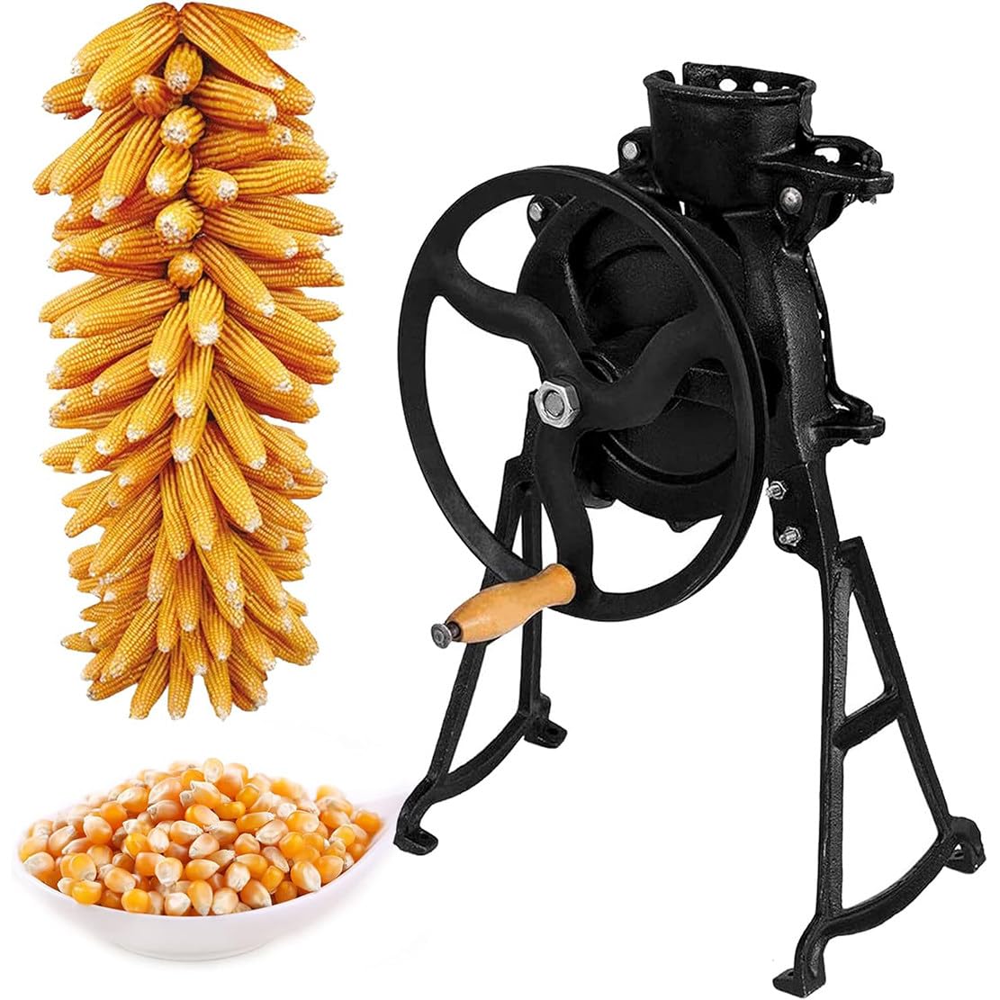 KJZQXYX Manual Corn Sheller,Heavy Duty Corn Thresher, with Wooden Handle, High Efficiency 98% Threshing Rate,for Farm Grain Processing (B)