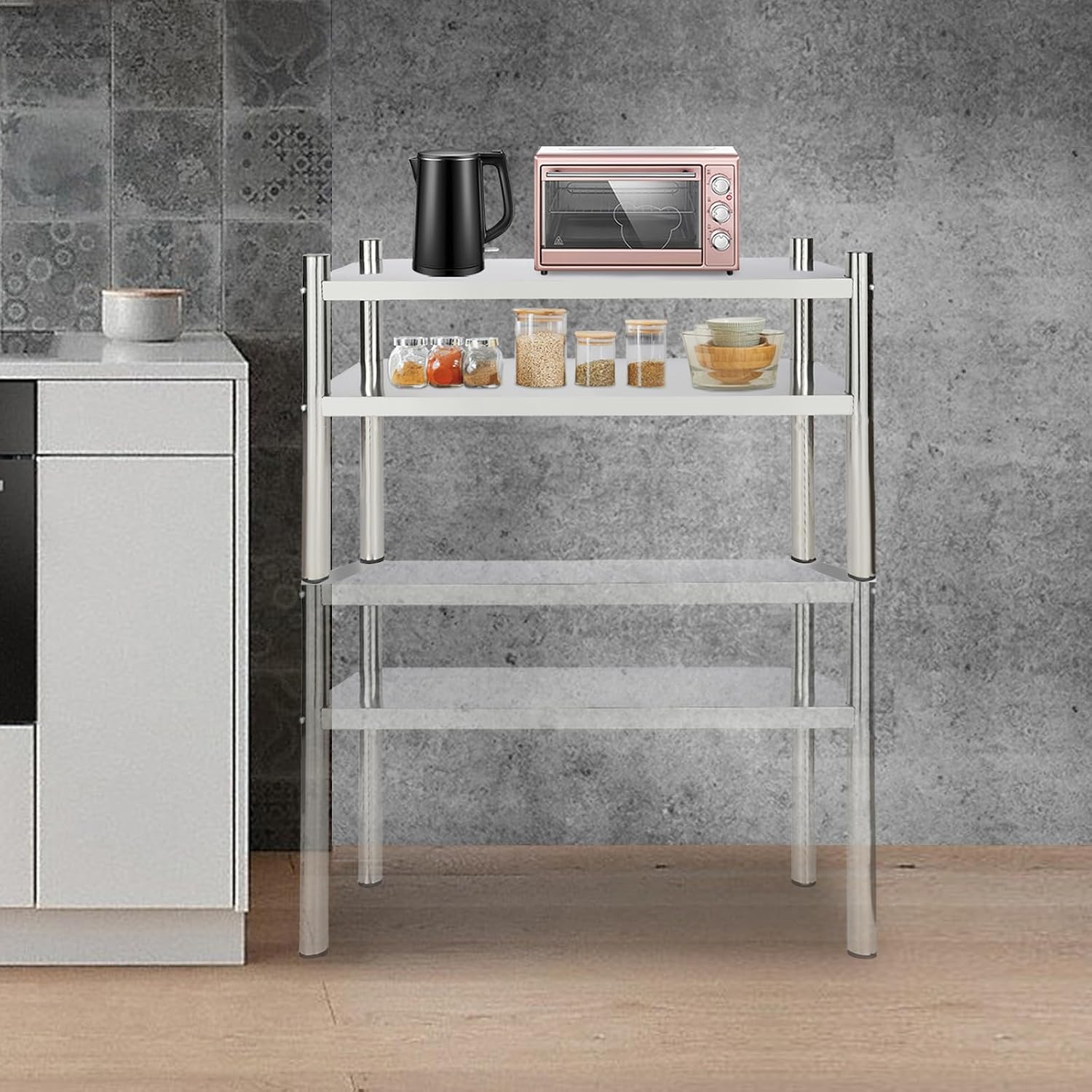 30" L×12" W×23.6" H Stainless Steel Shelves,2 Tier Adjustable Shelf Storage Rack Unit,Garage Shelving, Heavy Duty Storage Organizer Rack for Restaurants,Office,Commercial Use (2Tier,30×12×23.6")