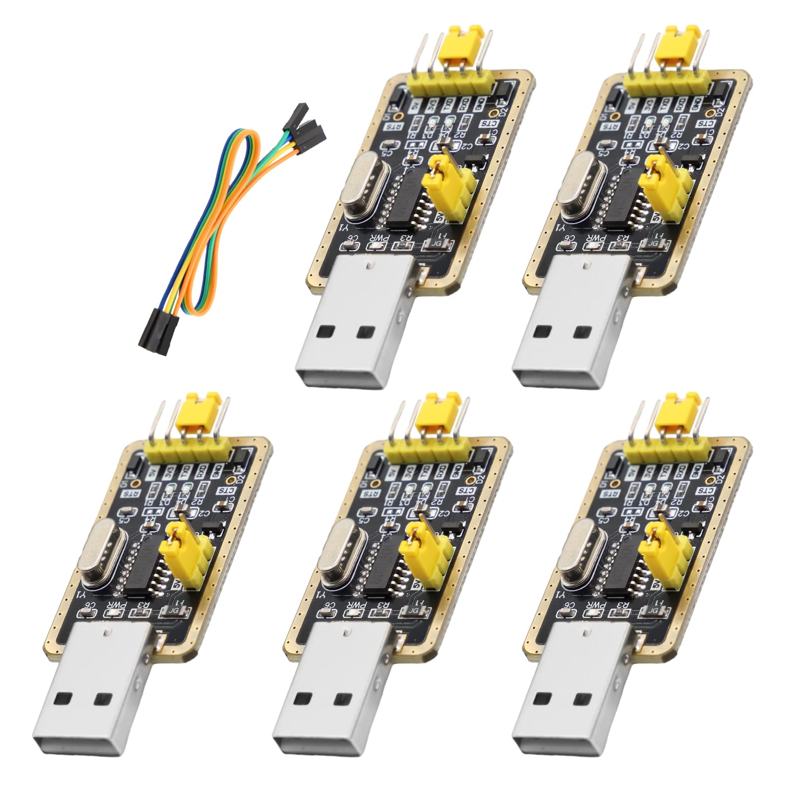 QIQIAZI UART-TTL USB Adapter mit Konverter CH340G, 3.3V / 5V UART-TTL USB Adapter mit Jumper Kabel kompatibel mit Arduino (5 Stück)