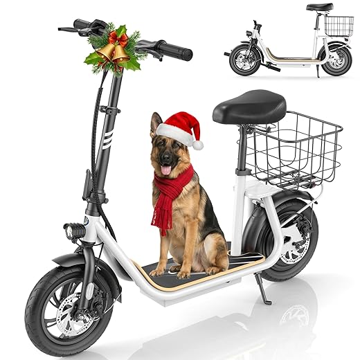 Caroma Peak 800W/1200W Electric Scooter with Seat 12" Tire, 30 Miles Range 20MPH Max Speed, Foldable Electric Scooter for Adults 300 LBS Max Load