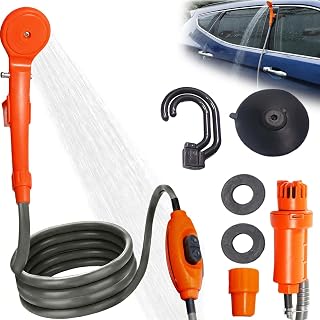 Ducha portátil de camping, ducha de camping, 12 V, enchufe de encendedor de cigarrillos, ducha de camping al aire libre portátil con bomba sumergible, ducha al aire libre con cabezal de ducha para