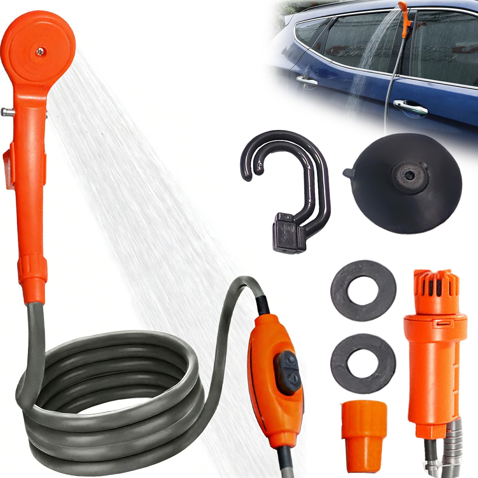 Doccia portatile da campeggio, doccia da campeggio, 12 V, presa accendisigari da 12 V, per esterni, portatile, con pompa a immersione, doccia esterna con soffione per auto, roulotte, camper, caravan