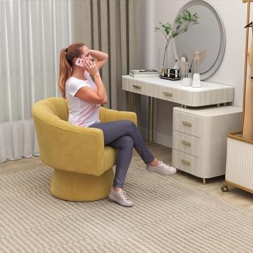 SENYAR Swivel Accent Chair, Modern Velvet Barrel Chair for Living Room