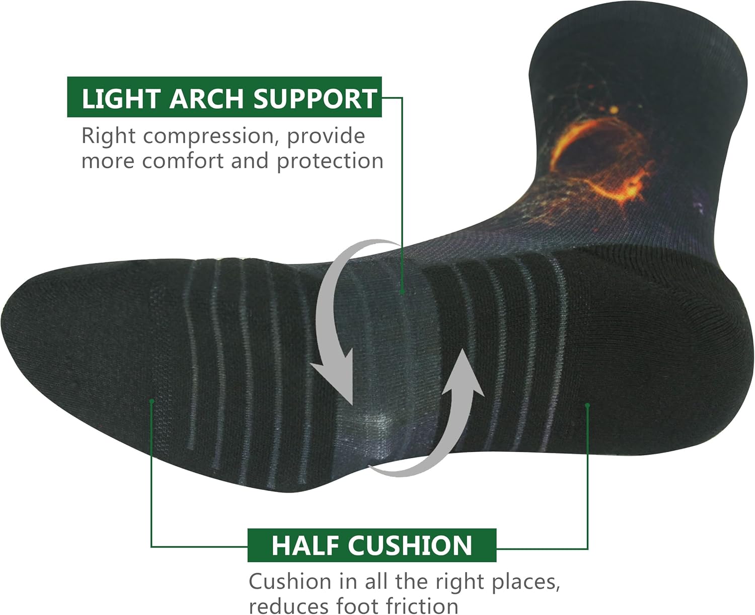 HUSO Hiking Socks Men Women Fashion Novelty Digital Printing Sports Crew Socks 3, 4 Pairs