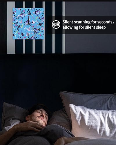 Miniatura 6 de Valentine's Day Wooden Wall Clock Silent Non Ticking, Blue Bird Love Letter Pink Flower Leaf Square Wall Clock Battery Operated, Decor Clock for