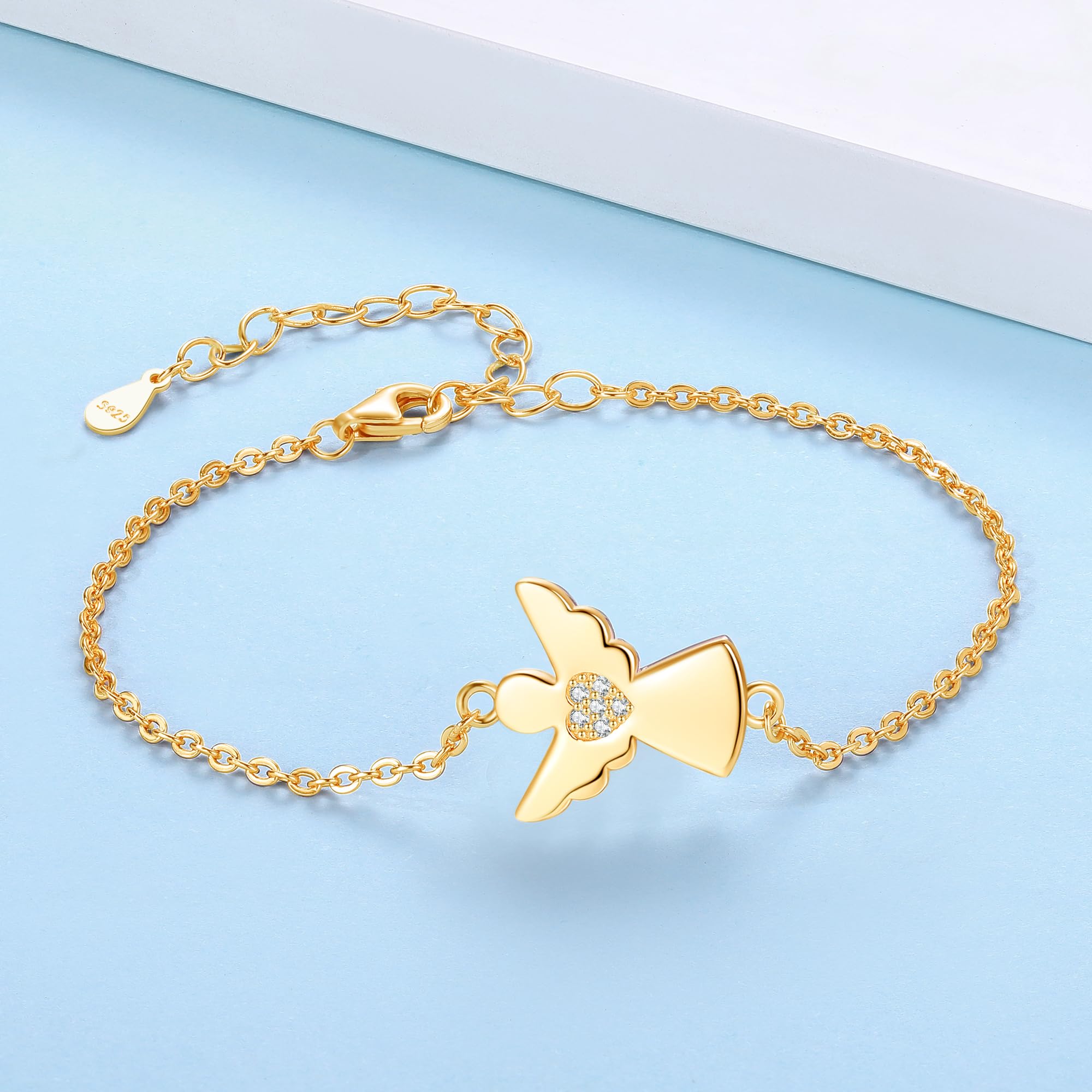 Jrêveinfini Bracelet Ange Gardien en Argent 925 avec Zirconium - Disponible en Argent, Or Rose et Or - Pour Femmes et Filles