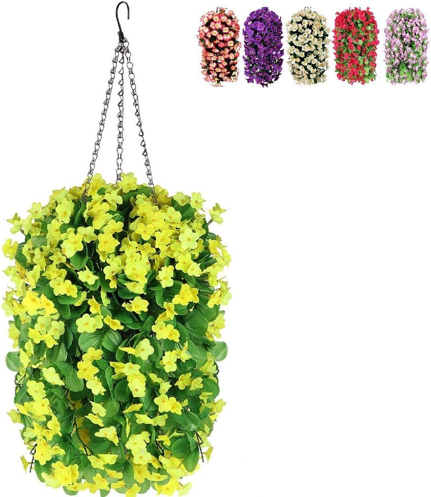 Hanging Baskets with Artificial Flowers, Fake Silk Hanging Basket