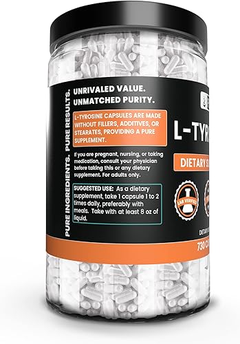 Miniatura 2 de PURE ORIGINAL INGREDIENTS L-tirosina (730 cápsulas) sin magnesio o rellenos de arroz, siempre puro, verificado por laboratorio