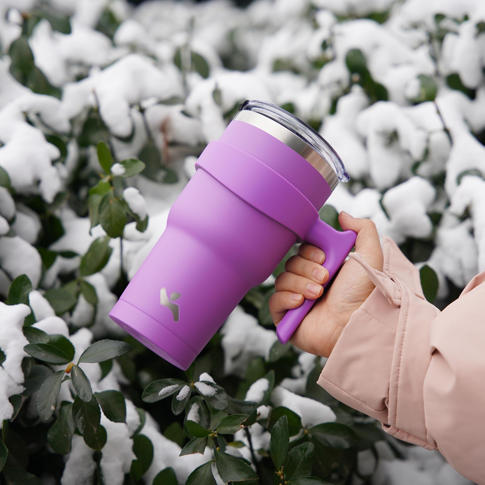 Konokyo Kubek 590 ml z uchwytem i 2 słomkami 2 pokrywki, izolowana butelka na wodę ze stali nierdzewnej kubek próżniowy wielokrotnego użytku kubek podróżny, lawenda
