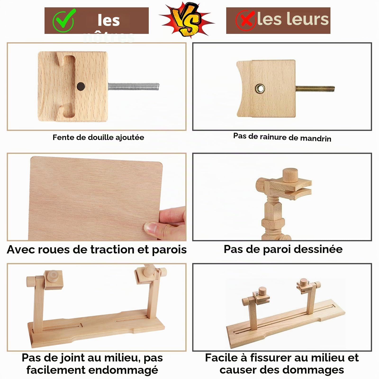 Support de cerceau de broderie réglable rotatif Porte-cadre de broderie rotation 360° Support de point de croix en bois de hêtre Support de broderie mains libres pour travaux manuels