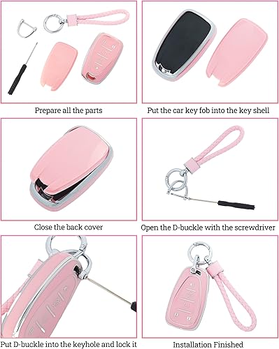 Miniatura 6 de Zlirfy Funda para llavero de automóvil, accesorios de automóvil, protección de TPU suave, funda para llave con llavero para mujer, protección