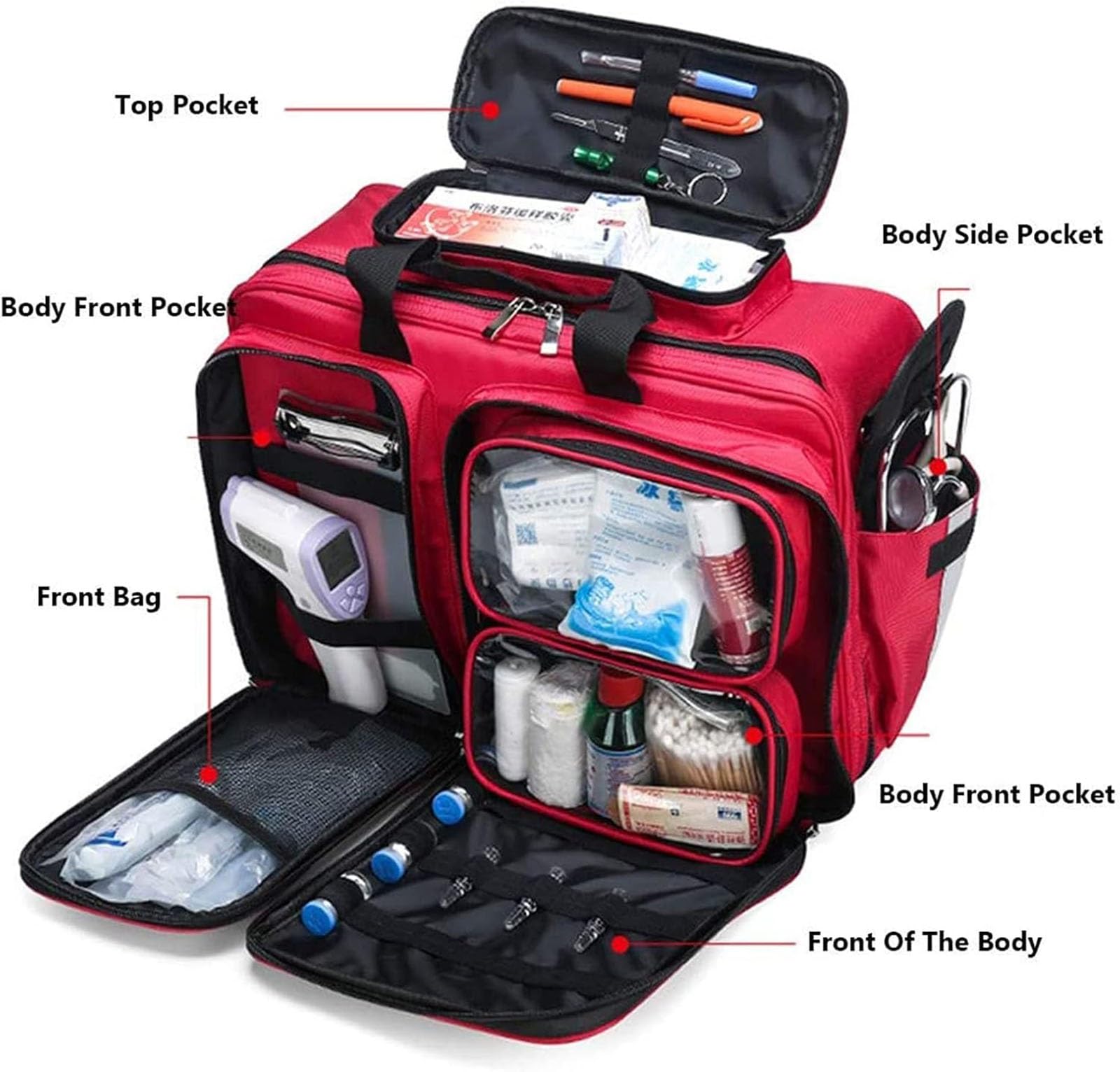 Bolsa de primeros auxilios portátil, Botiquín De Primeros Auxilios Mochila Bolsa Roja De Tratamiento De Emergencia para Primeros Auxilios, para Emergencias En El Hogar, Oficina, Automóvil, Al Aire Lib
