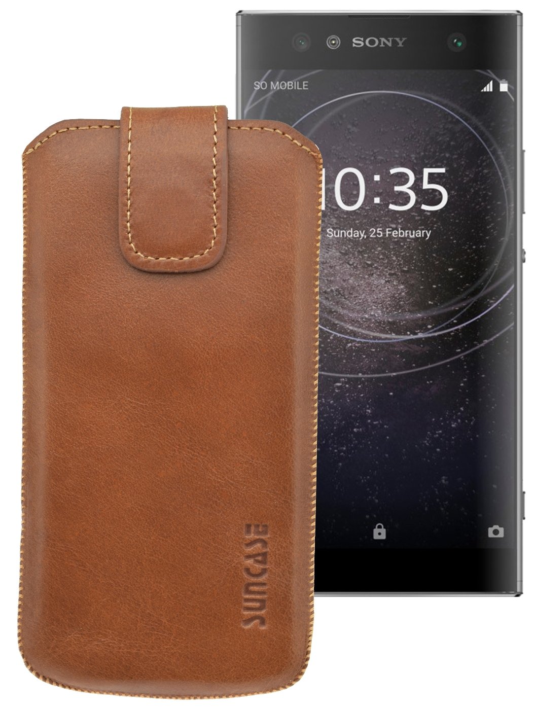 Suncase Leather Pouch with Pull-Up Strap Case Skin Cover Pouch Case For Sony Xperia XA2 Ultra