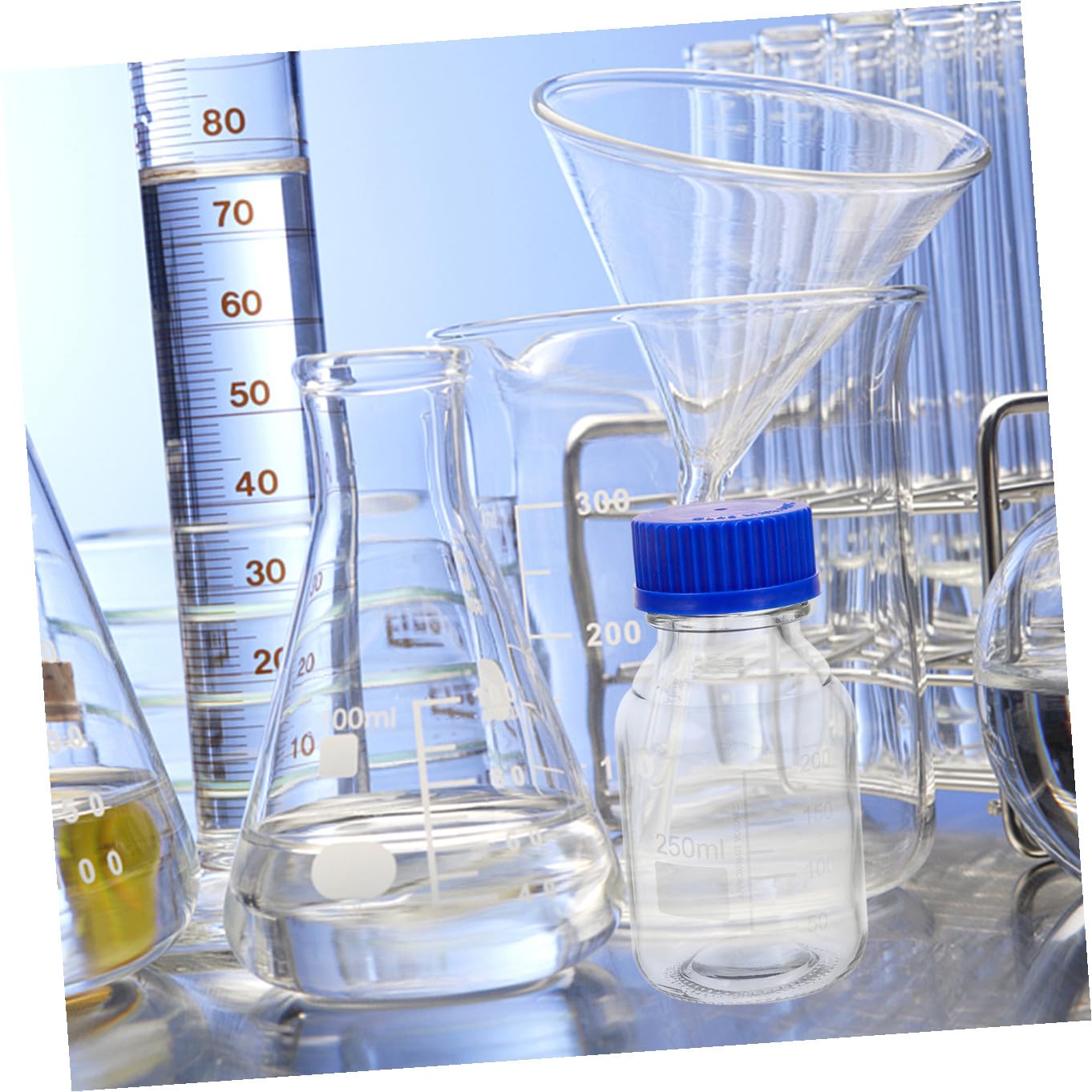 SOIMISS 4 Stck Glas reagenzflaschen mit Blauem Schraubverschluss Graduierte Auslaufsichere Aufbewahrung für Flüssige Proben Labor Chemie Vielseitig Wiederverwendbar