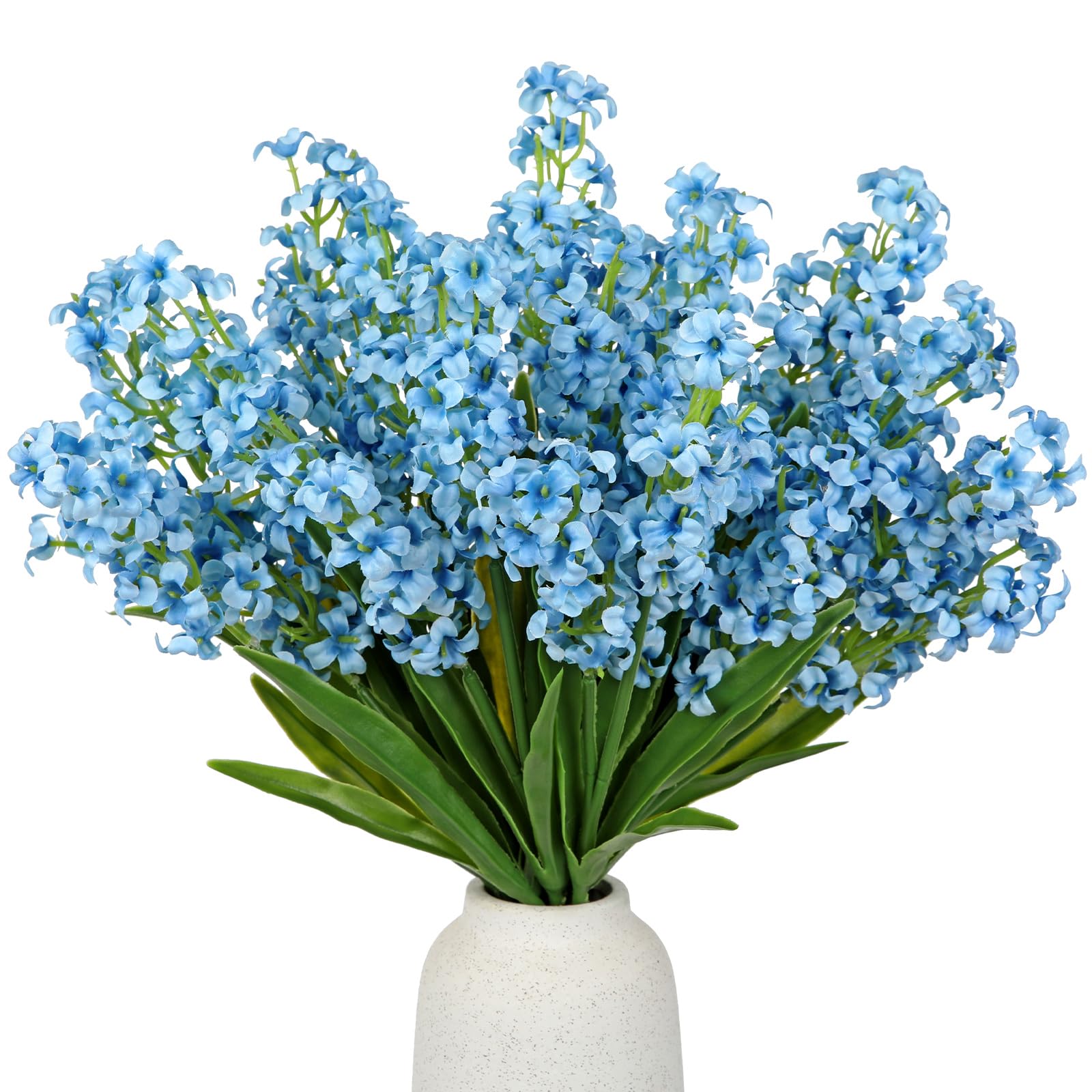 Oairse 5Pcs Small Artificial Flowers, Silk Blue Flowers with Stems Faux Hyacinth Flower for Centerpiece Spring Floral Stems for Vases Fillers Farmhouse Fake Wildflowers for Home Kitchen Table Decor