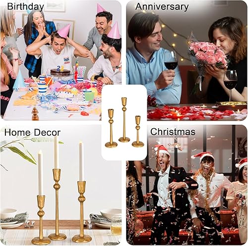 Miniatura 5 de TIED RIBBONS Portavelas  Hierro, juego de 3  Portavelas cónicos dorados para centro de mesa decorativo moderno, Ganesh Chaturthi, decoración Diwali,