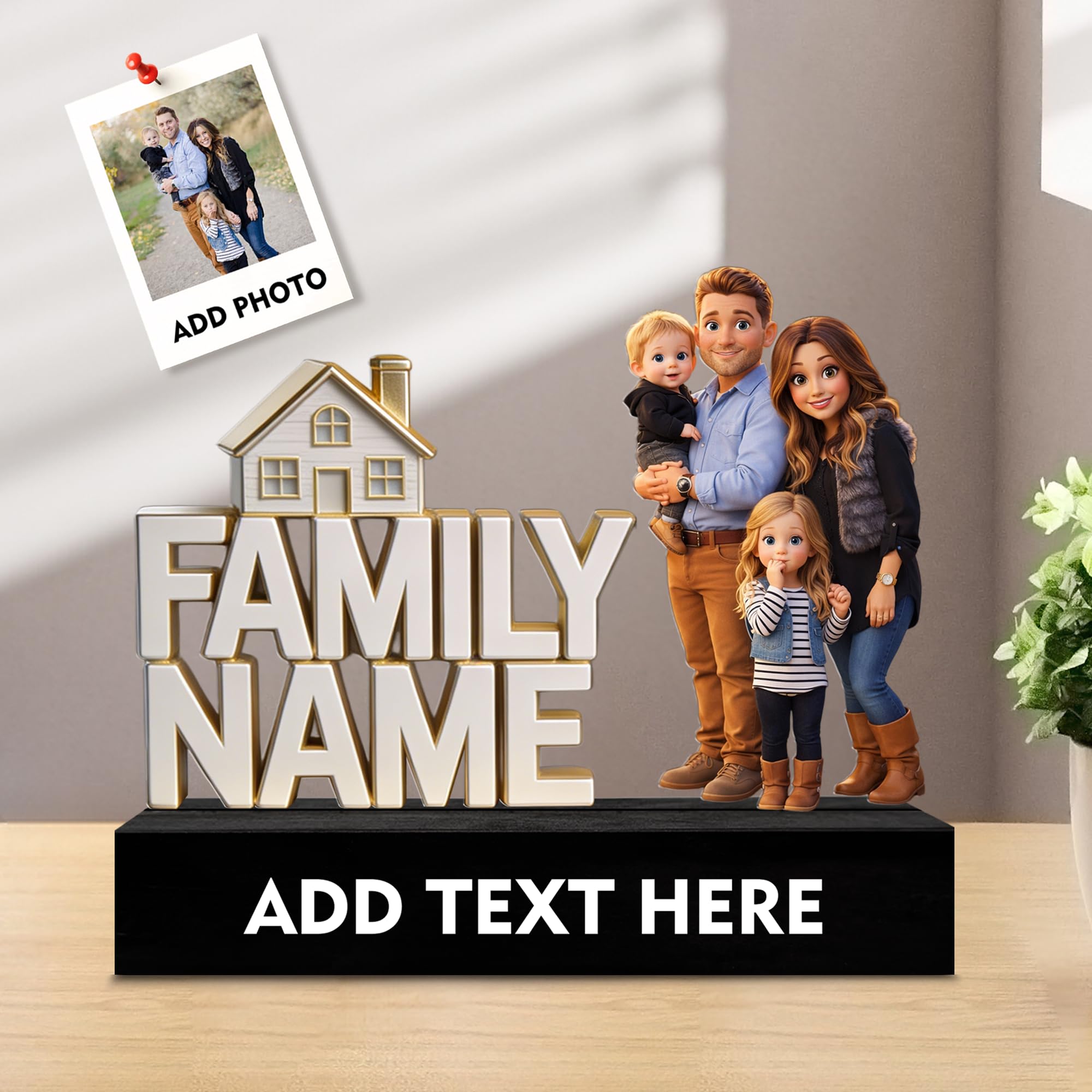 SosnSusn Personalized Family Figurine Acrylic Desk Ornament, Custom Photo Figures Cartoon Style Name Plate for Desk Desktop Decor Plaque Home Decor Gift's For Husband And Wife