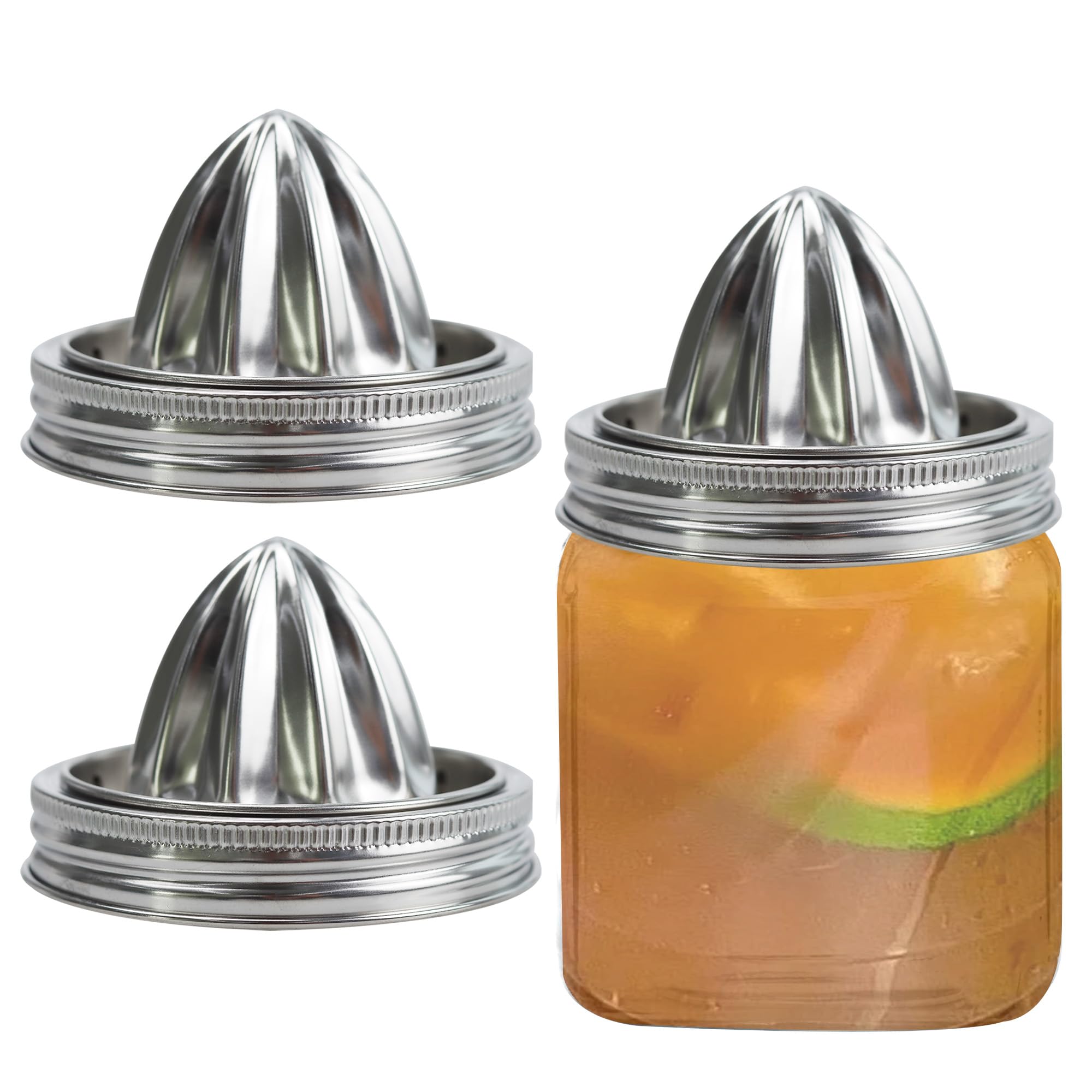 LVYKING 2 Pcs Stainless Steel Juicer Lid for Mason Jars, Manual squeezer for Lemon and Orange, Citrus Reamer Juicer for Wide Mouth Mason Jars