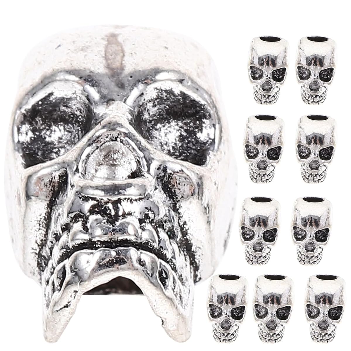10 Perles Tête De Mort En Howlite - 10x8 Mm, Noir Et Blanc, Neuf
