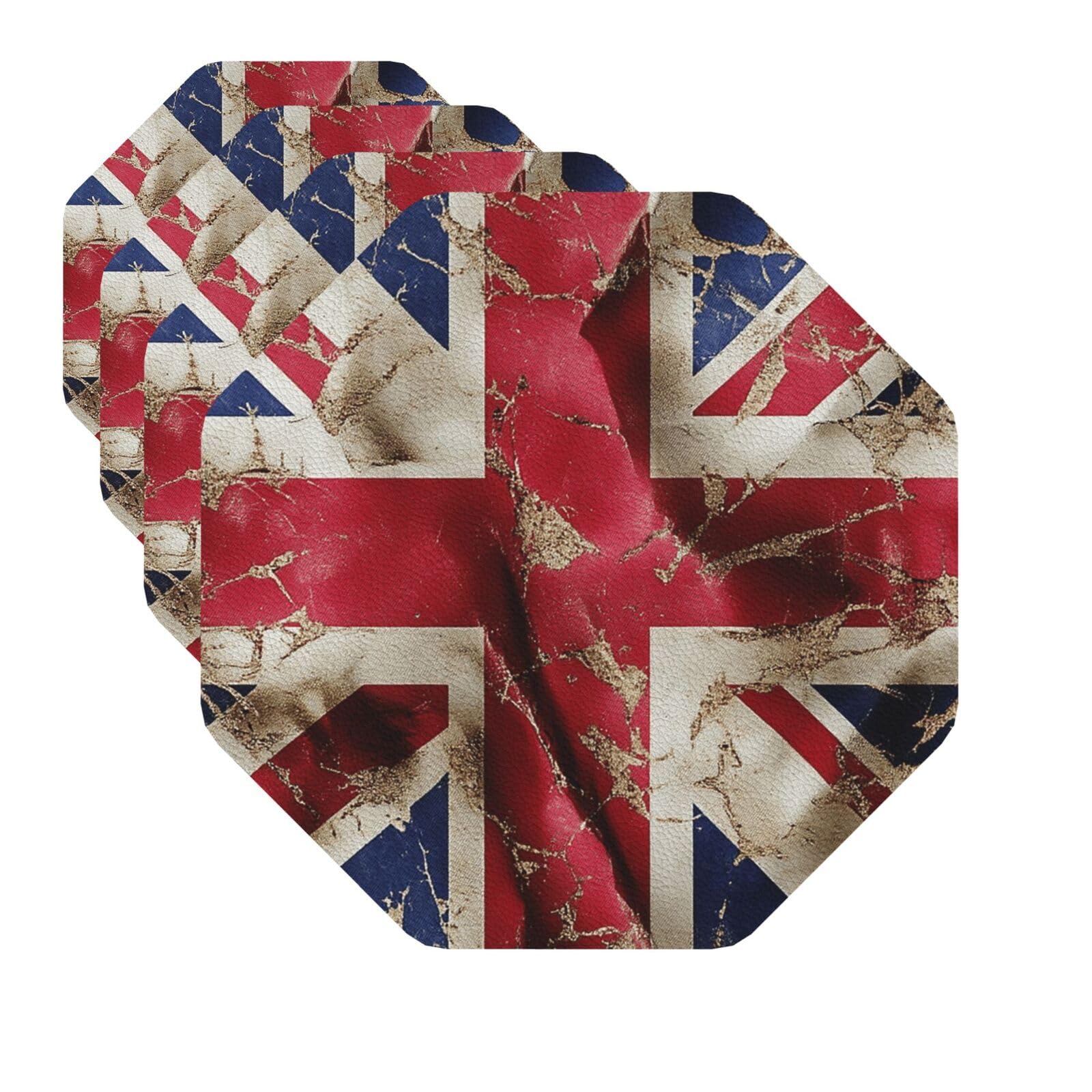 Drink Coasters Set of 4 Quick-Dry Leather Coaster British Flag Coasters for Drinks Coffee Cup Mat Tabletop Protection Heat Resistant Coaster for Kitchen Bar Office Home Decor