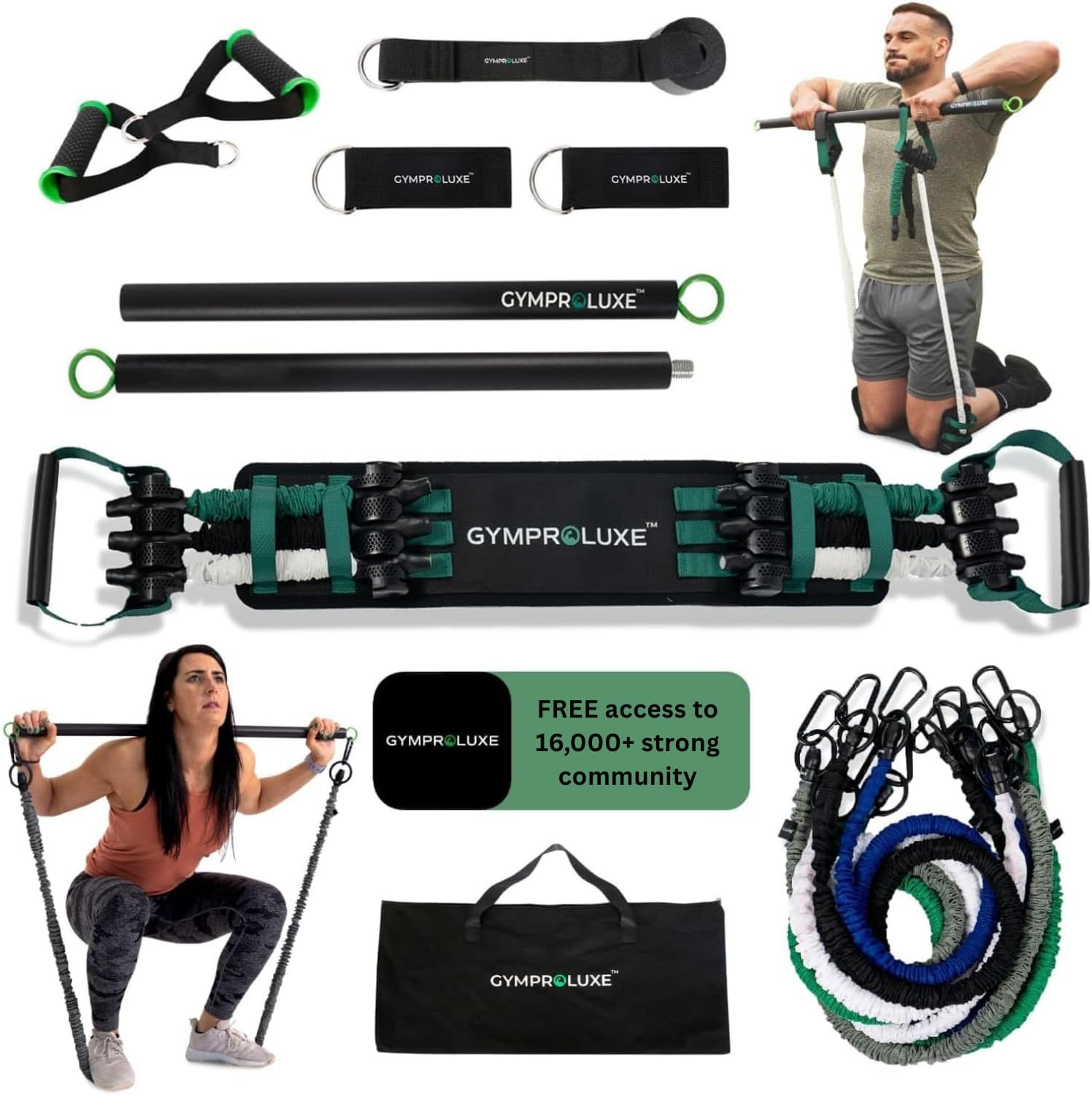 Gymproluxe Portable Gym - Resistance Exercise Band Set - 200LBS Resistance Bands for Men & Women - Multi Gym Fitness Equipment & Pilates Bar for Home Workout