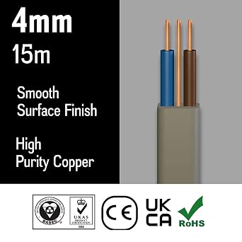 PRIMES DIY 4MM Twin And Earth Cable 6242Y BASEC Approved Electrical Mains Socket Ring Wire, 4 Meters