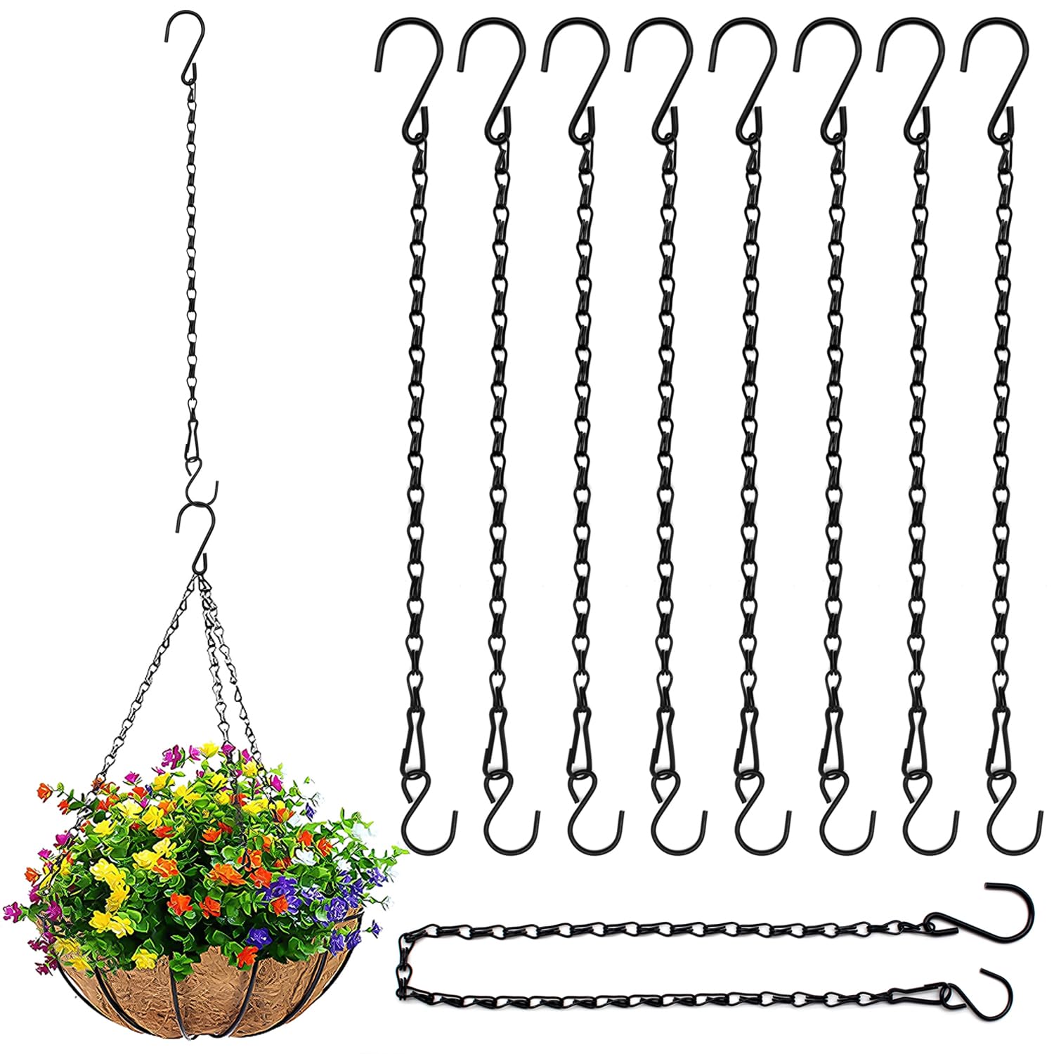 Benvo Hanging Plant Chains Flower Pot Hangers with Clips and Hooks 3 Point Replacement Chain Holders for Baskets Bird Feeders Planters and Other Ornaments (24.8 inch Long)