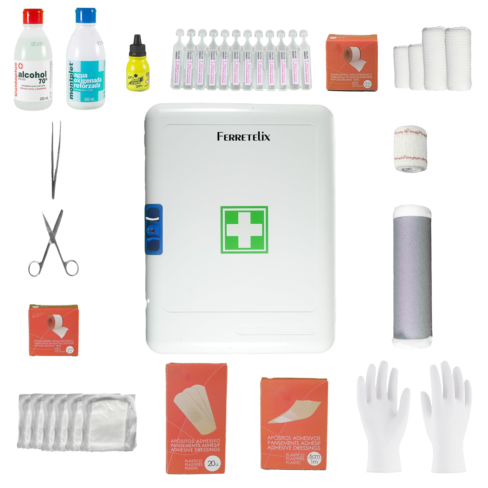 Ferretelix® Botiquin Primeros Auxilios Armario 40 CM X 32 x 18 con dotacion Homologado para viviendas turisticas, casa, Oficina