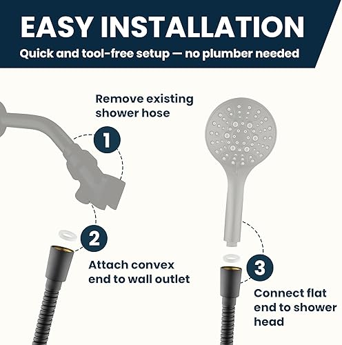 Miniatura 33 de BRIGHT SHOWERS Manguera de ducha para cabezales de ducha de mano, manguera de ducha de mano extra larga de acero inoxidable de 96 pulgadas, pieza
