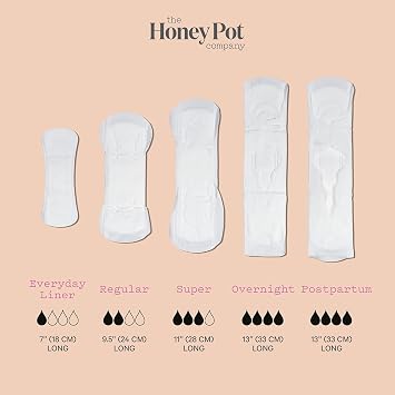 The Honey Pot Company Clean Cotton Super Absorbency Pads, Herbal-Infused Pads with Wings, Plant-Derived Feminine & Menstrual Care (Product) RED 16 ct.