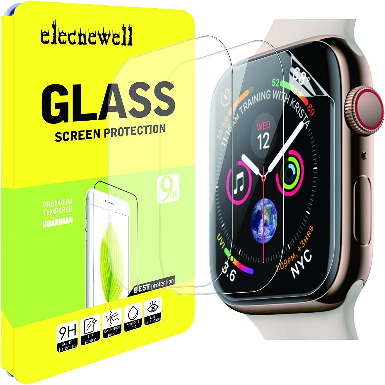 Newell 2 Pack Apple Watch Series 4 Tempered Glass Screen Protector (44mm) Easy Install Clear HD Anti-Bubble Film Screen Protector for Apple Watch Series 4 (44mm)
