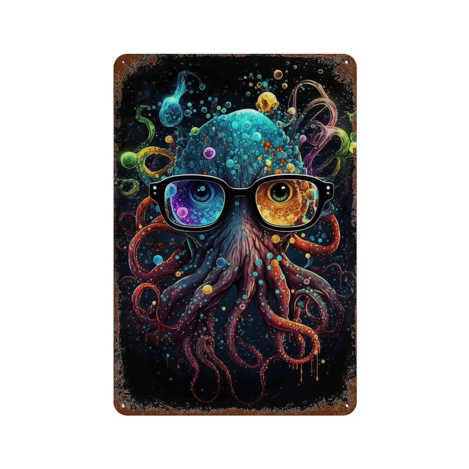 Colorful Octopus Art Print-12 Retro Metal Sign 11.8"x7.9", Farmhouse Wall Decor for Garage, Pub Or Kitchen