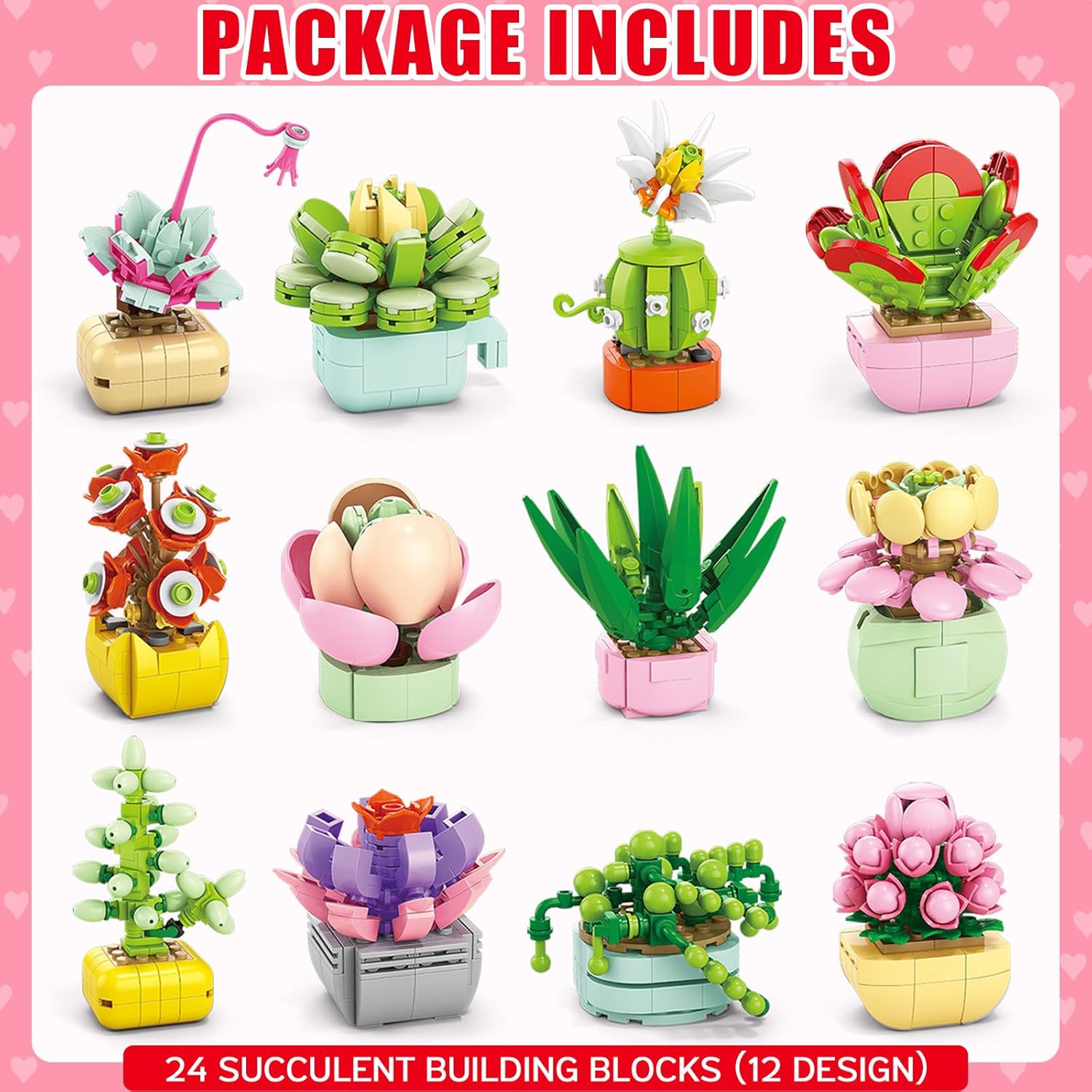 Qinline Easter Gifts for Kids 6-12, 24 Pack Succulents Plants Building Blocks with Gift Cards for School, Bulk Boy Girl Class Easter Egg Fillers Party Favors Exchange Gift Goodie Bag Basket Stuffers