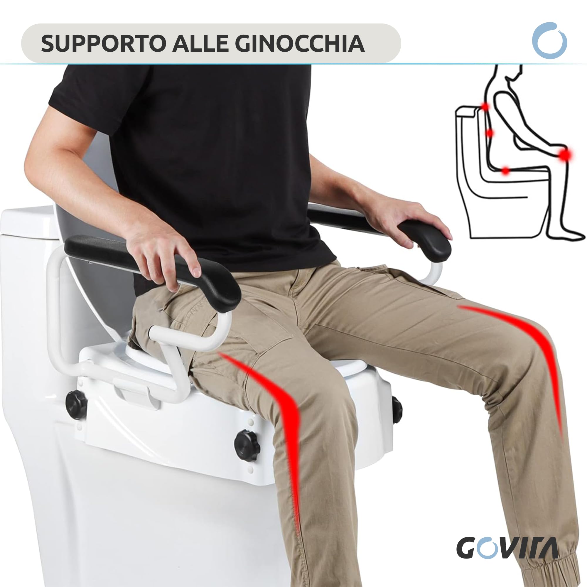 GOVITA - Rialzo WC con braccioli e Coperchio, Universale, per Anziani e Disabili, Sollevatore WC per Bagno, Sedile Ergonomico, Facile da Pulire (ALTEZZA REGOLABILE)