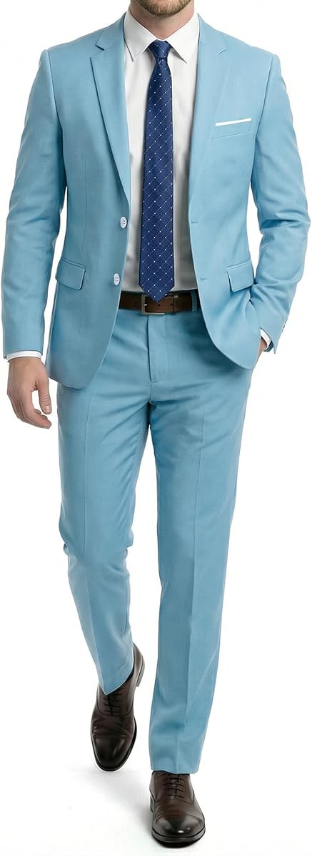 MY'S Men's Slim Fit 2 Piece Two Button Suit, Notch Lapel Jacket Pants Set with Tie, Solid Party Wedding Dress Blazer