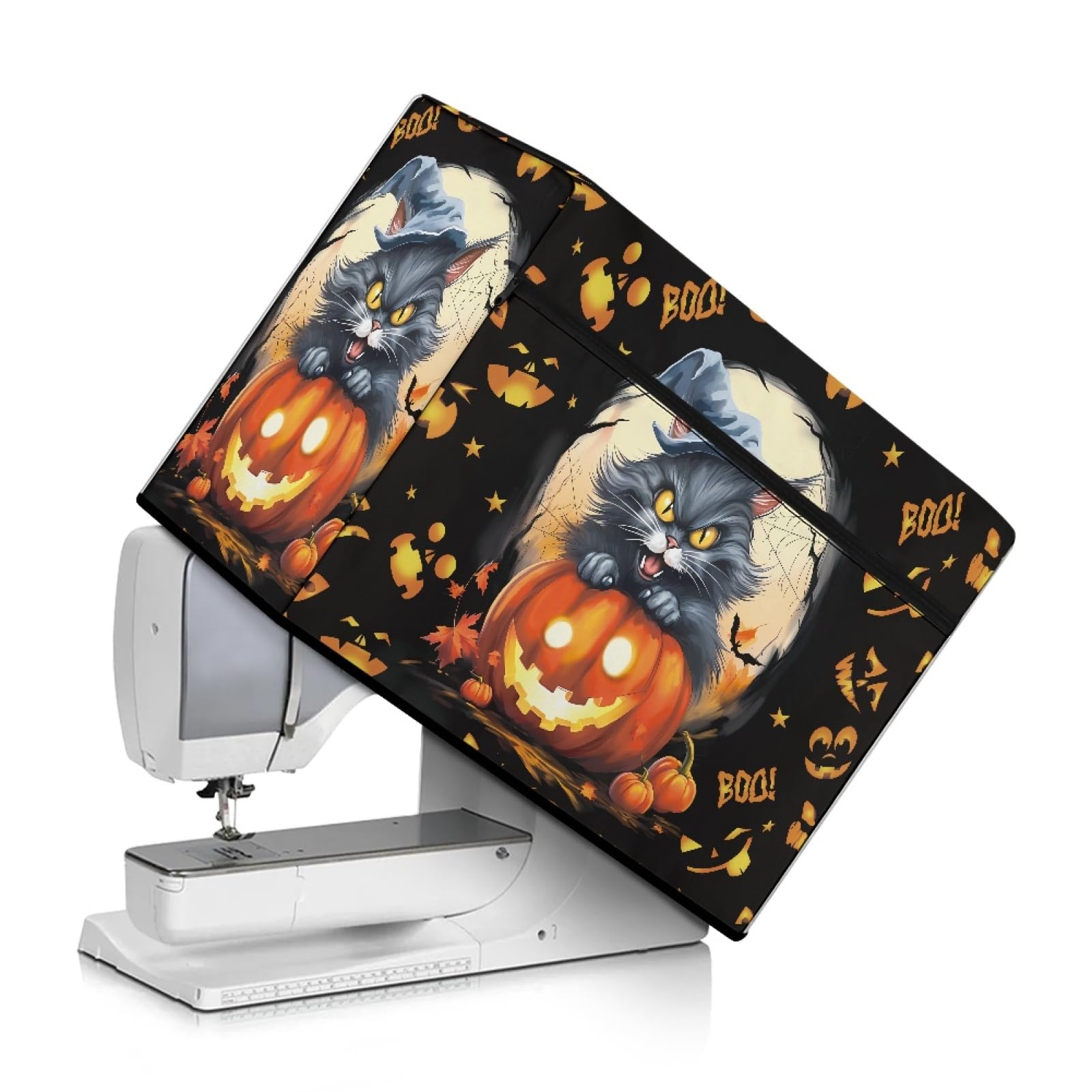TOADDMOS Sewing Machine Cover Dust Protection for Home Tabletop Decor Halloween Black Cat Sewing Machine Cover Protector Easy to Use & Storage Pockcets — image 1