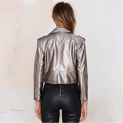 silver leather jacket womens