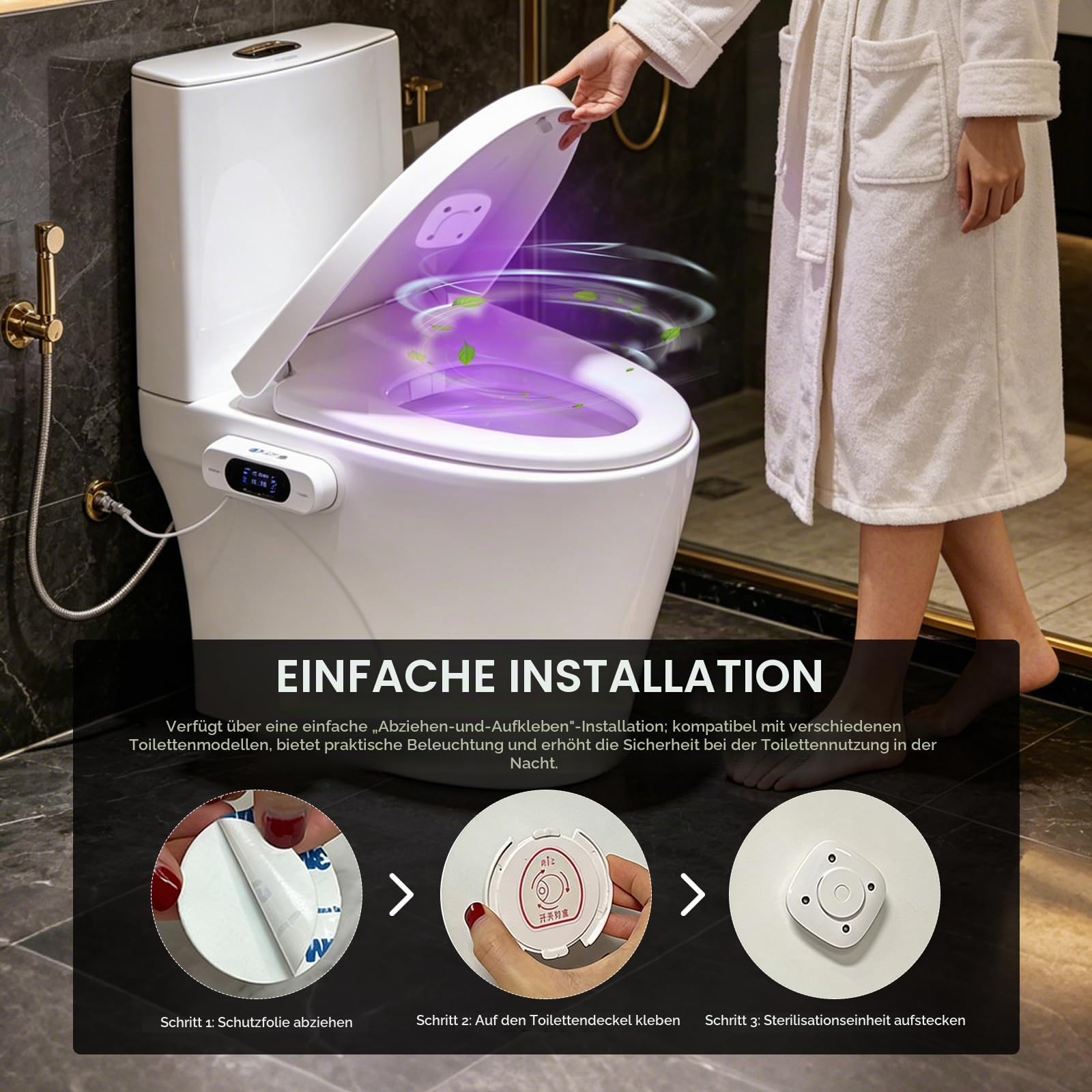 Toilettenreiniger, 4 Stück UV-Lampe für Toilette with UV Disinfection and Motion Sensor 800 mAh IPX4-Wasserdichten Toilettenreiniger mit 4 LED-Perlen für Hygiene im Badezimmer
