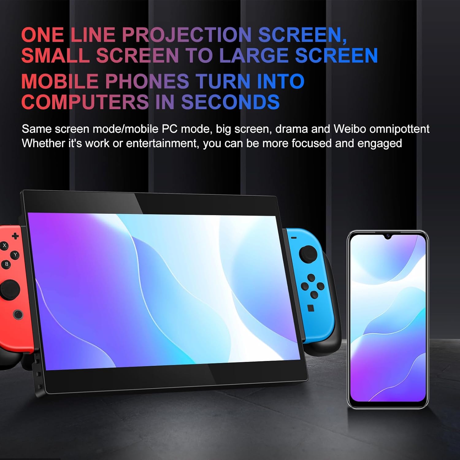 Fully Integrated Portable Monitor for Switch, Removable 18650 Battery(not Included),1080P 10.1 inch Extender Screen with USB Type-C, Compatible for PC Laptop Smartphone