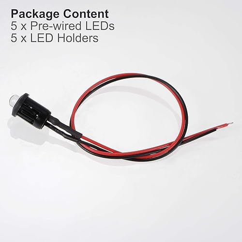 Miniatura 4 de uxcell - Juego de 5 luces LED con cable de 12 V CC y 0.197in, con soporte, luz roja, lente transparente, montaje en panel de 0.315in