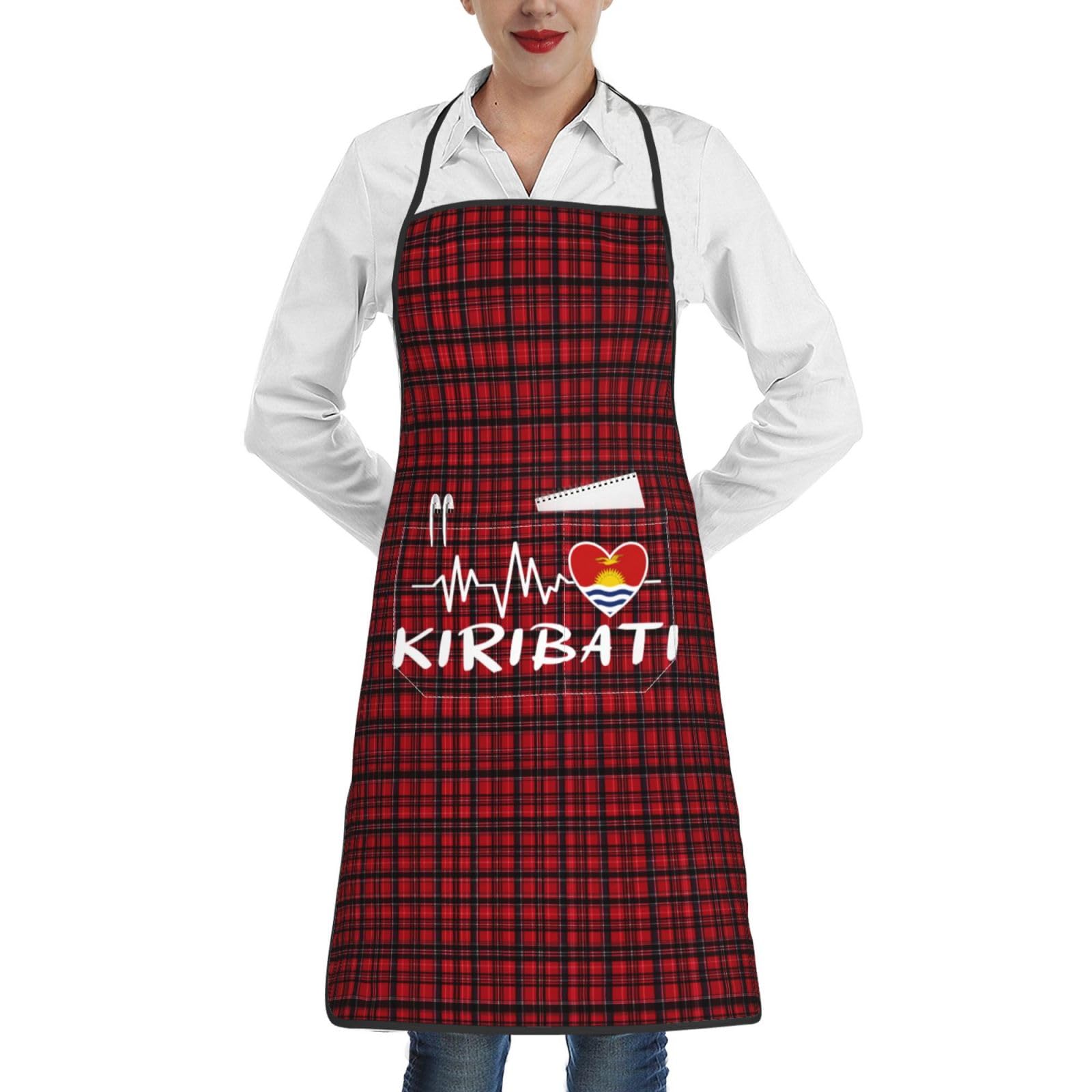 nopicsn Kiribati Heartbeat Apron for cooking with Pockets Women Men Kitchen Chef Funny Aprons