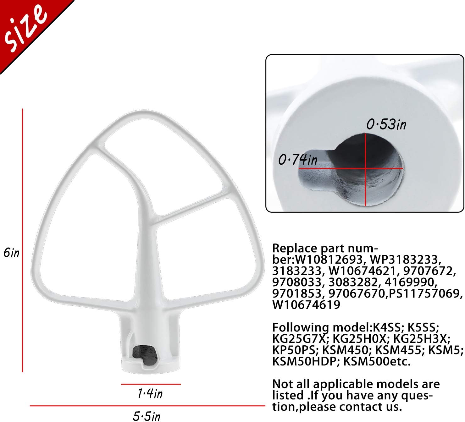 prime&swift K45DH Dough Hook K45B Flat Beater K45WW Wire Whip 3 Pieces 5 Quart Kitchen Mixer Replacement