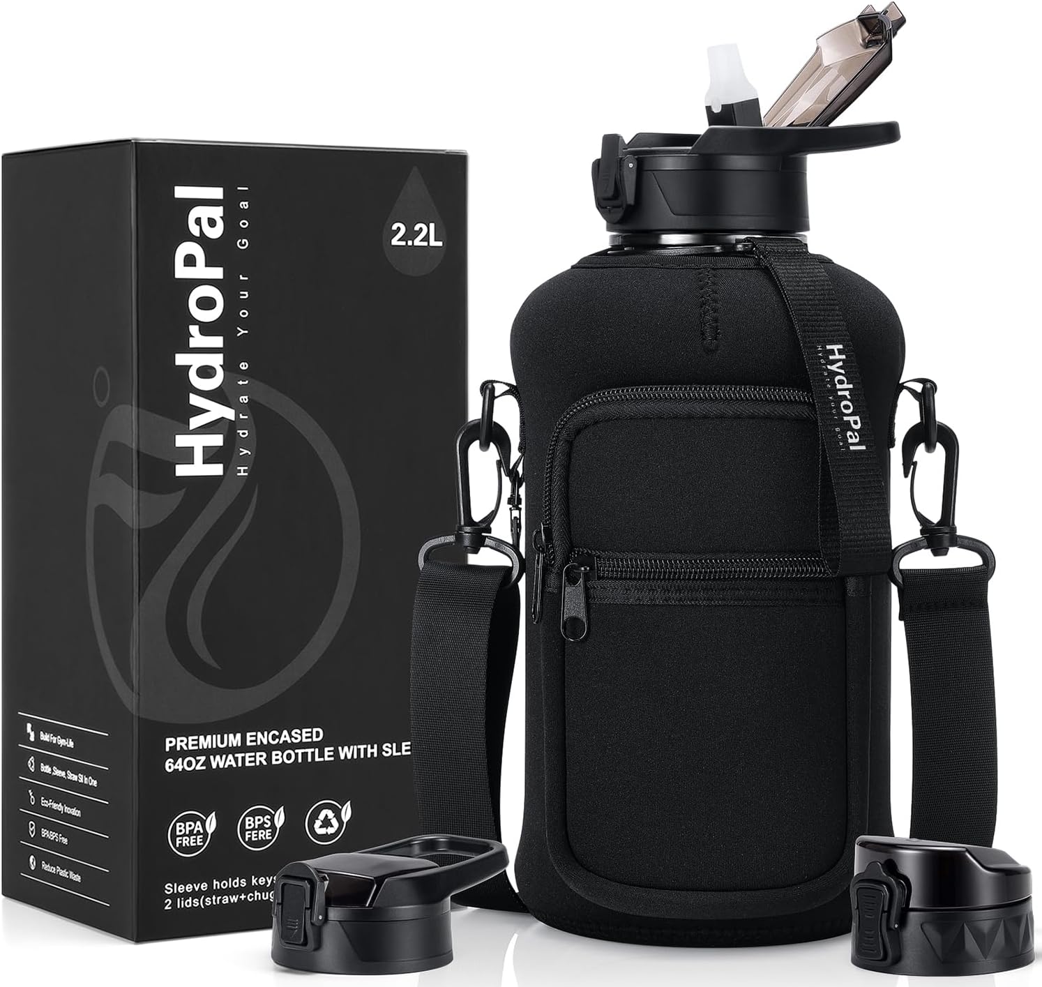 Amazon.com : Gedux Half Gallon Water Bottle with Storage Sleeve, 74oz ...