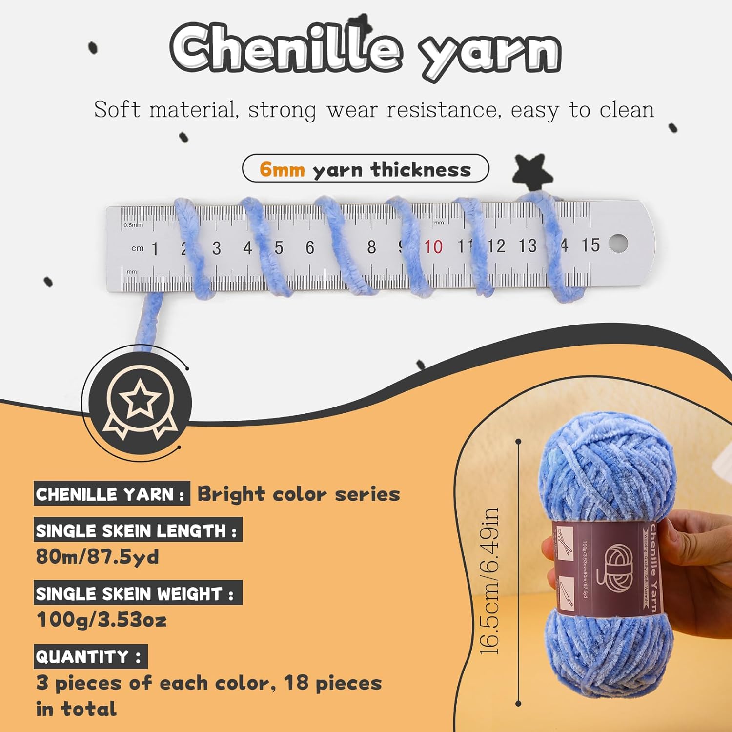 LUNARM 18 Skeins Chenille Yarn for Crocheting, Handmake Weaving Thick Soft Chunky Yarn for Blankets Clothes Crochet Craft with Crochet Hooks Needles Stitch Markers,3.53oz/Skein(Macaron Series)