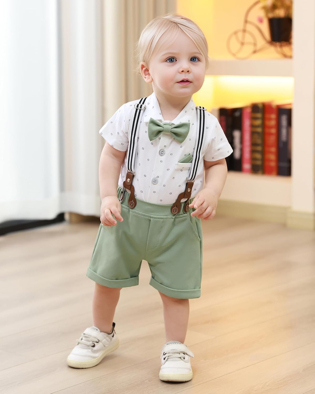 nilikastta Baby Boy Outfits Infant Boys Clothes Dress Shirt/Bowtie/Suspender Shorts Wedding Party 0-18M