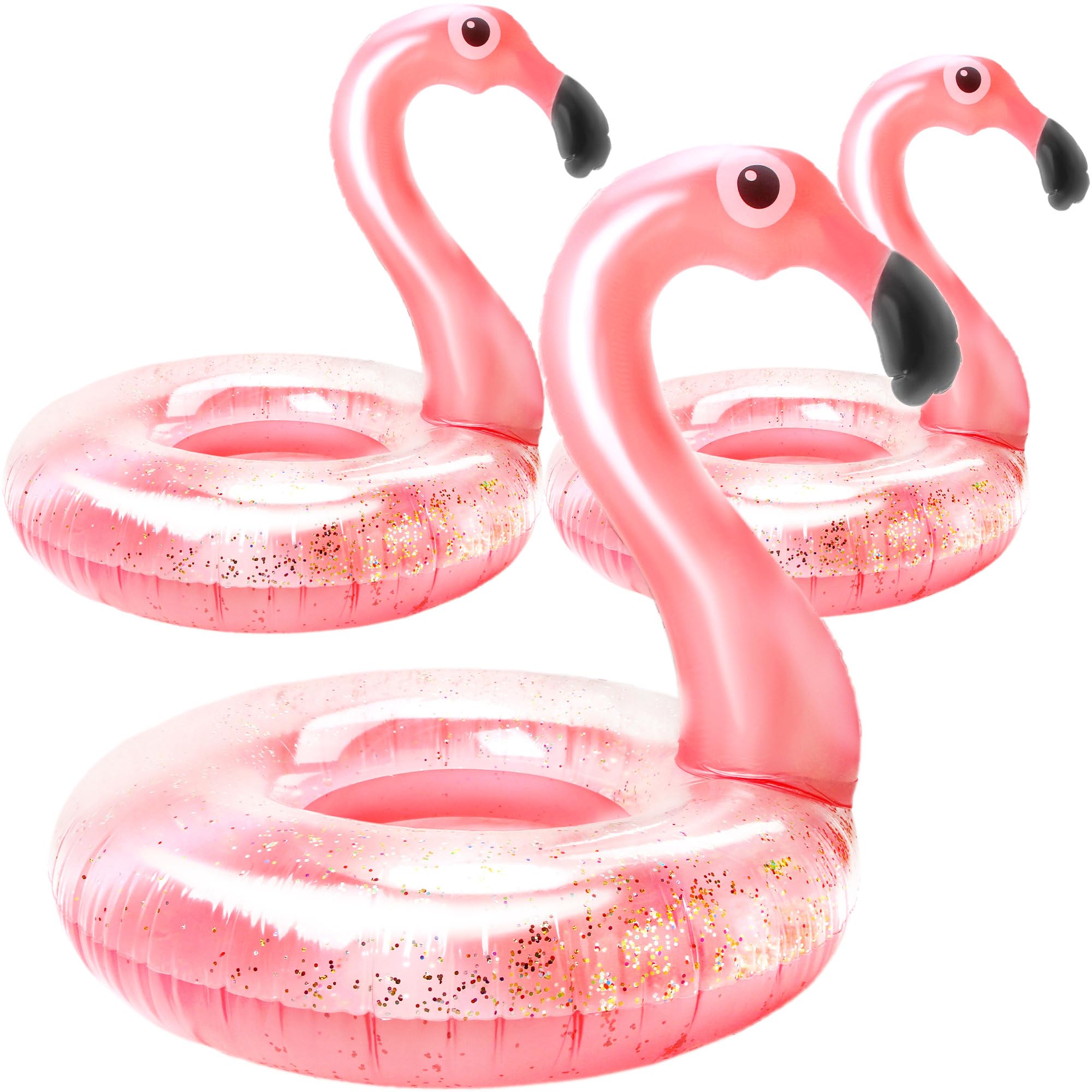 3 Pack Flamingo Inflatable Pool Floats Translucent Glitter Flamingo Float Swim Pool Floats for Kids Adult Summer Beach Water Party Supplies, 3 Sizes