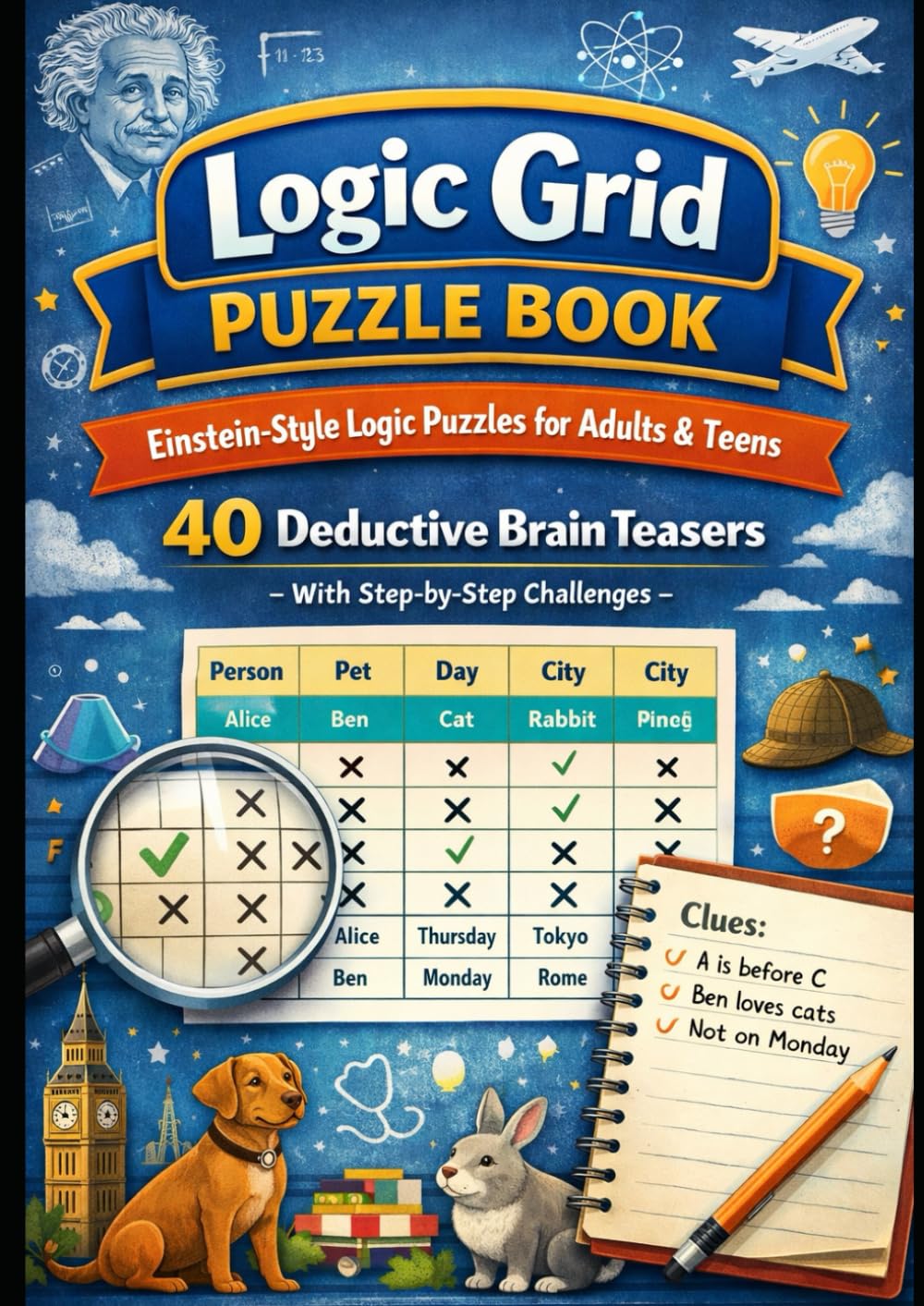 Logic Grid Puzzle Book: Einstein-Style Logic Puzzles for Adults and Teens | 40 Deductive Brain Teasers with Step-by-Step Instructions