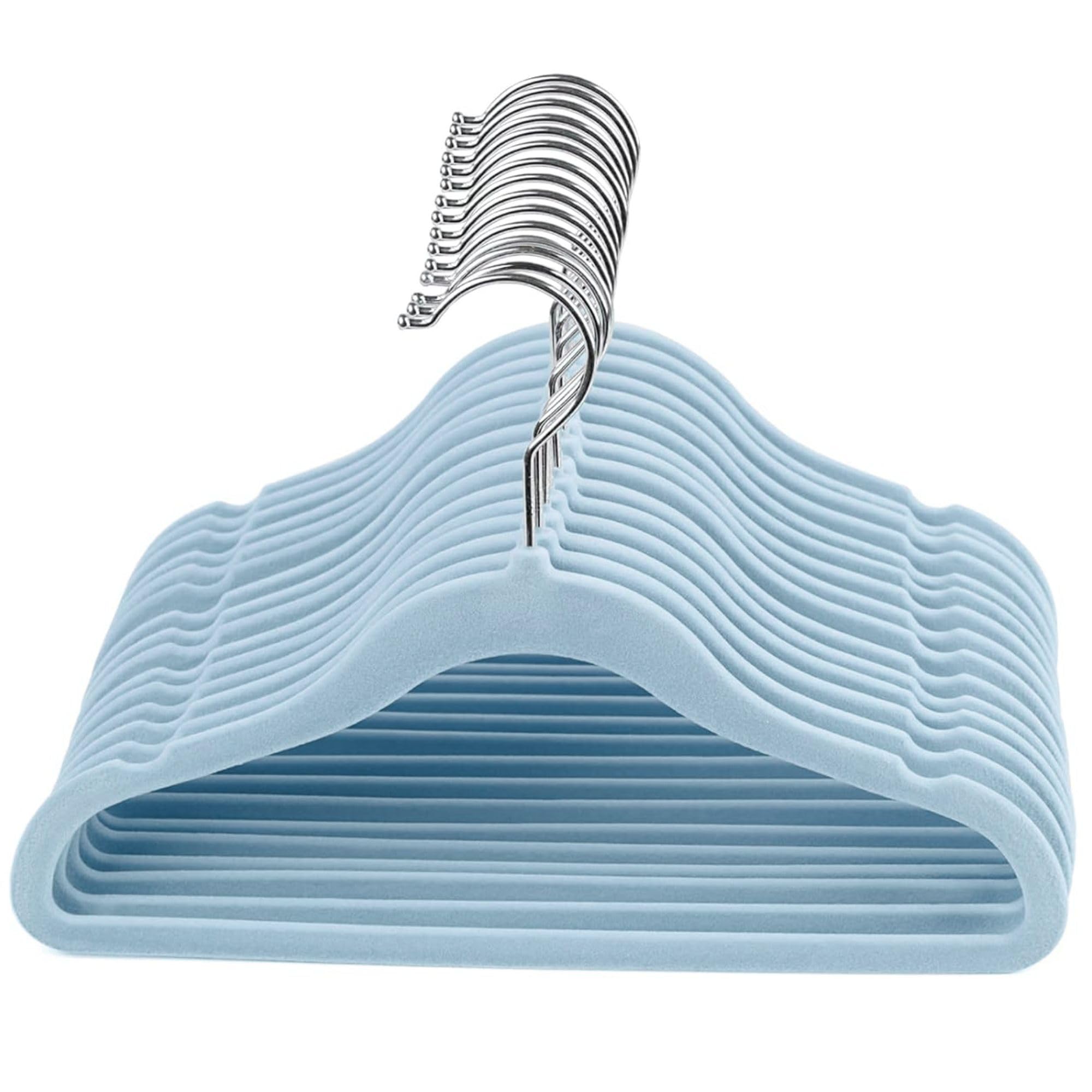 Zargun Unisex Infant Blue Velvet Baby Hangers, Nursery Coat Clothing Hangers For Babies, Infant, Toddlers And Kids, For Boys Or Girls, Ultra-Slim Space Saving For Nursery Closet Organisation (Blue)