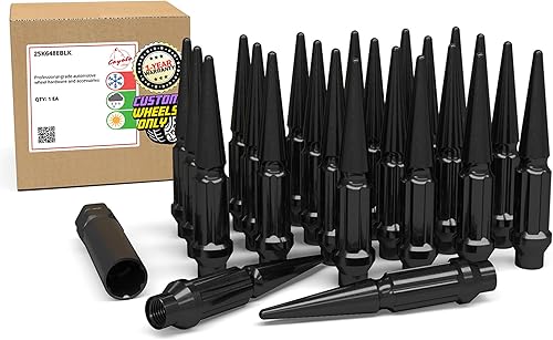 Vista 28 de Wheel Accessories Parts 24 piezas de 0.551 in 1.50 rosca ET Bulge Bellota (rosca extra para espaciador) 1.70 tuercas de rueda largas de 1.70 Negro