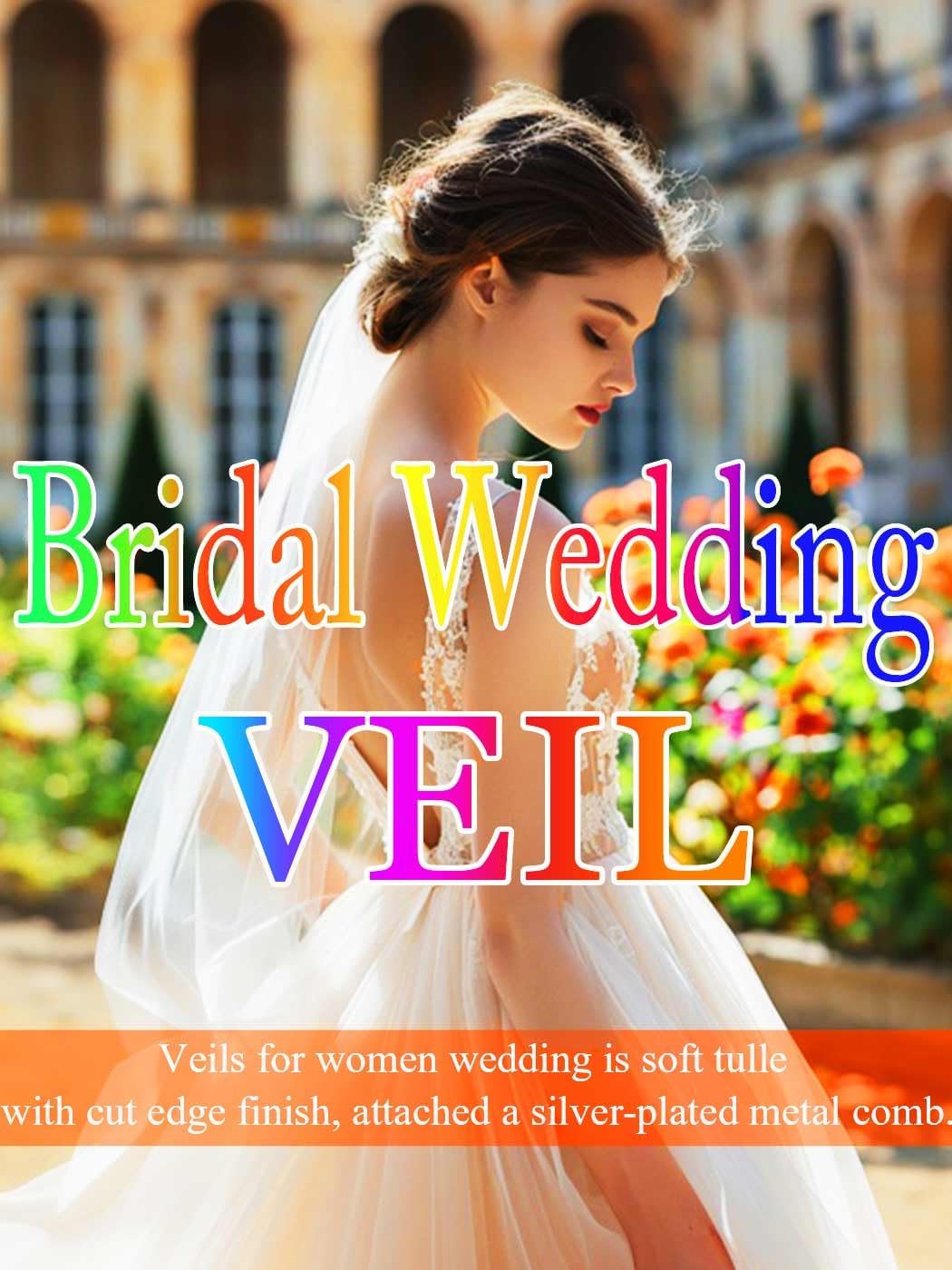 Fingertip Bride Wedding Veils 2 Tier Bridal Veil Ribbon Edge Veils with Comb for Brides and Women